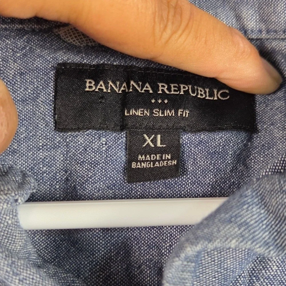 Banana Republic Shirt Mens XL Blue Linen Cotton Blend Slim Fit Short Sleeve Polo